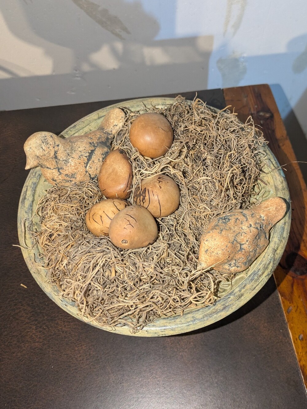 Decorative Bird and Nest Bowl - handcrafted Birds And Eggs In Nest